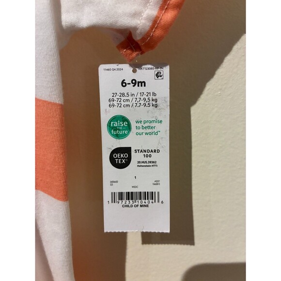 NWT Carter's Child of Mine Orange Stripe Hooded Romper - 6-9M - Picture 3 of 3